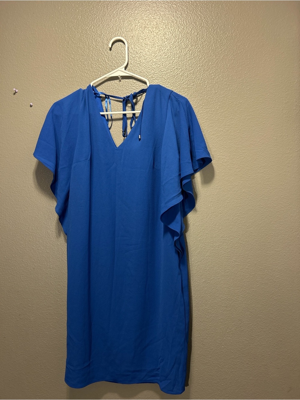 Eliza J Womens Royal Blue Flutter Sleeve Shift Dress V-Neck Cage Back Size 4